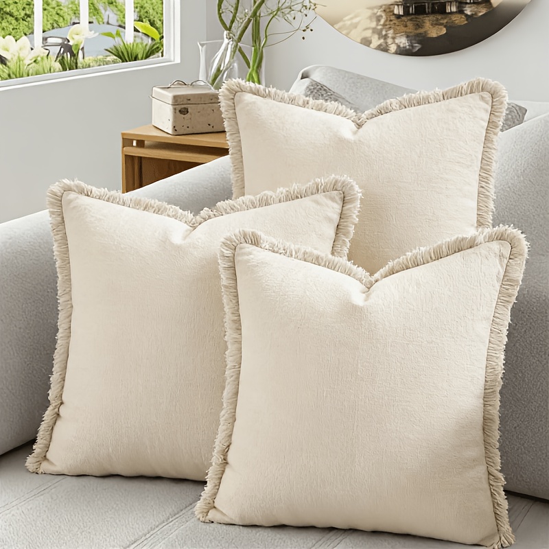 TEMU Set Of 3 White Decorative Pillow Covers, Soft And Cozy, Featuring A Zipper Closure, Machine Washable, Perfect For Your Sofa, Living Room,
