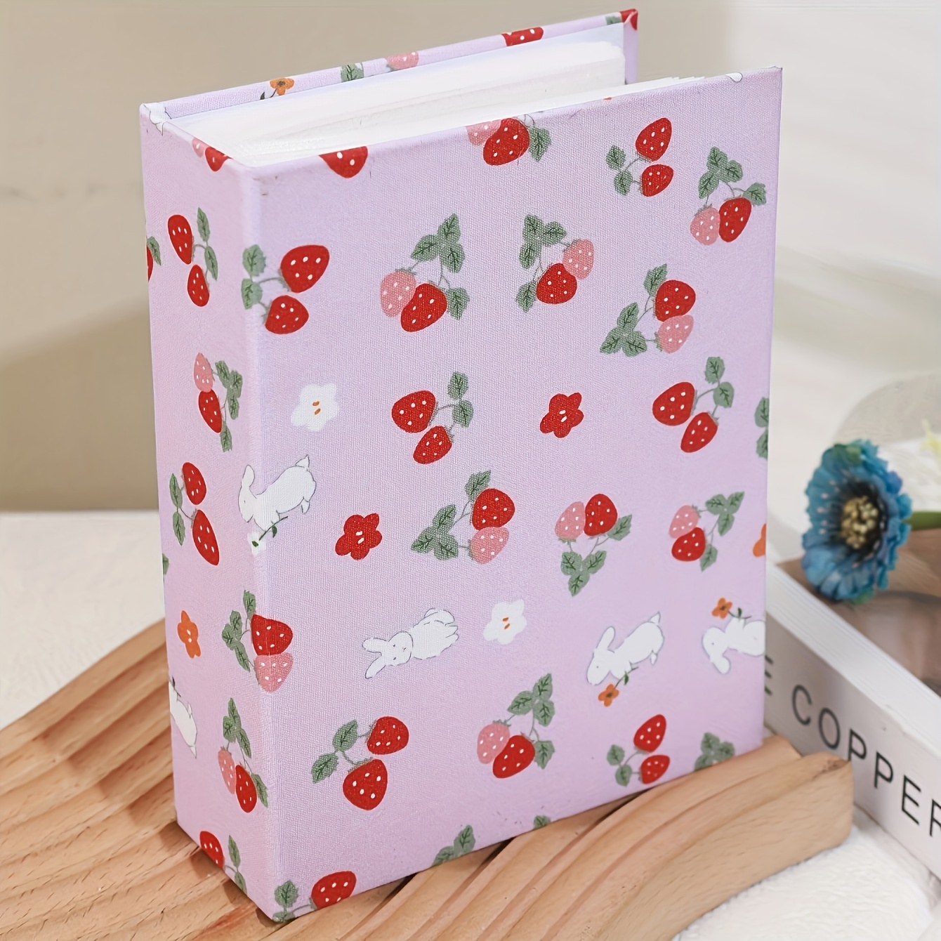TEMU Chic Cute Vintage-inspired 6" Photo Album With 100 Pockets - Durable Plastic, In Pink White Blue - Home Decor