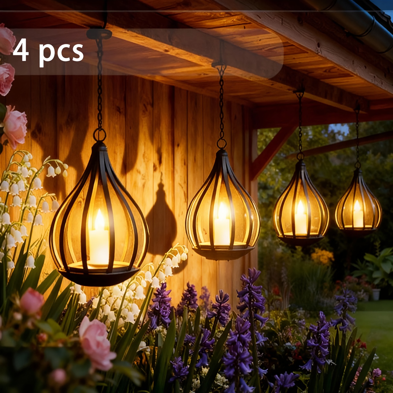 TEMU 2-in-1 Solar Outdoor Pendant Light, Lawn Light, Teardrop Shape, Candle Effect Lamp With Light Post, Suitable For Gardens, Courtyards, Lawns,