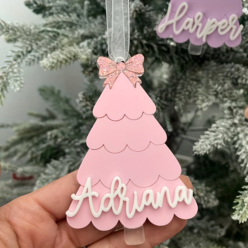 TEMU 1 Custom Acrylic Nameplate Pendant, A Cute Christmas Tree-shaped Ornament, Featuring A Bow Element, Perfect For Christmas Gifts, In Colors