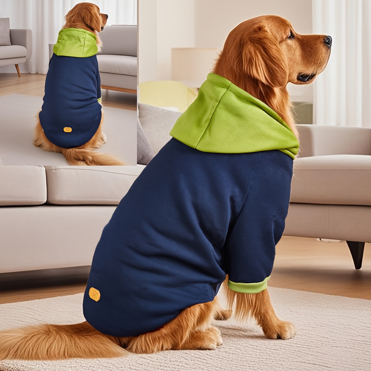 TEMU クミニマリズム 大型犬用ハット付きフード付きパーカー - ラブラドール＆ロットワイラー向け快適ホームウェア・春夏用スウェットシャツ、伸縮性カフ付き洗濯機対応ペットウェア