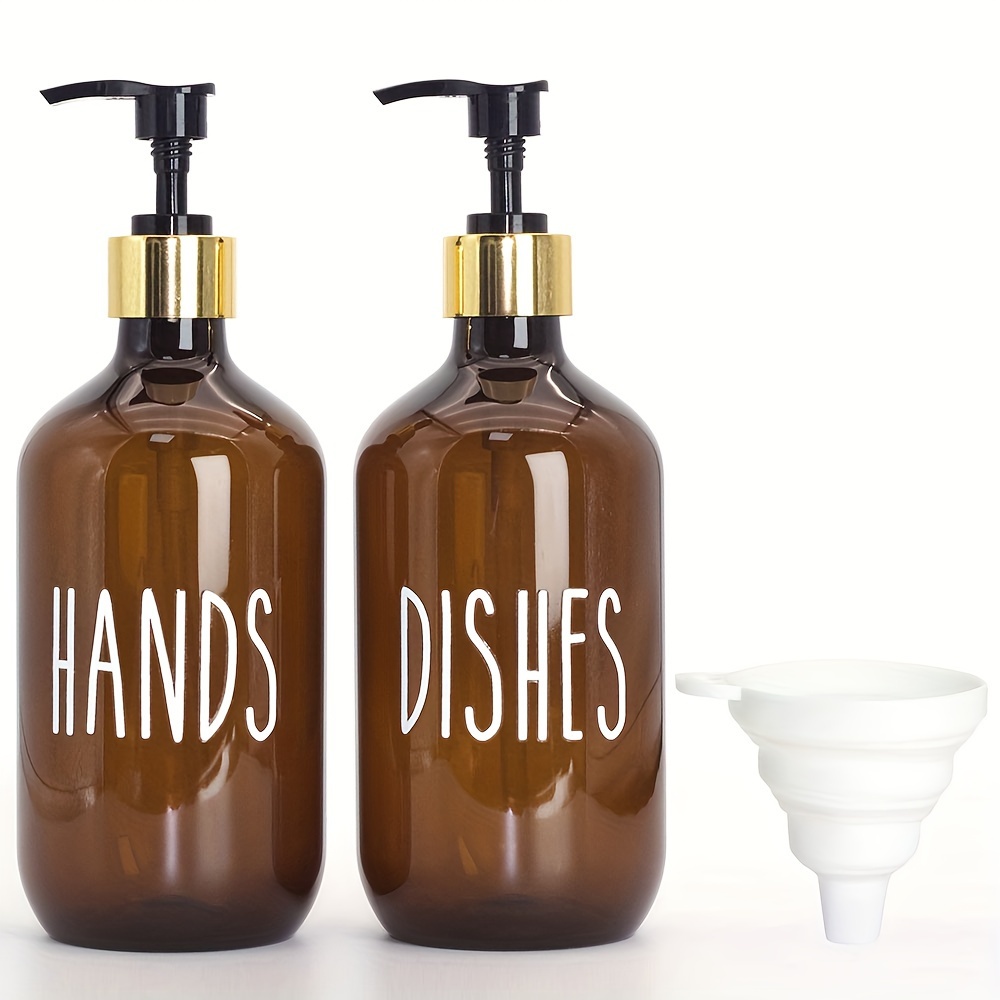 TEMU 2pcs Hand Soap & Dishwashing Liquid Dispenser Set, 16.9oz - Includes Funnel For Easy , Plastic, Kitchen & Bathroom Organization, Decor Gift