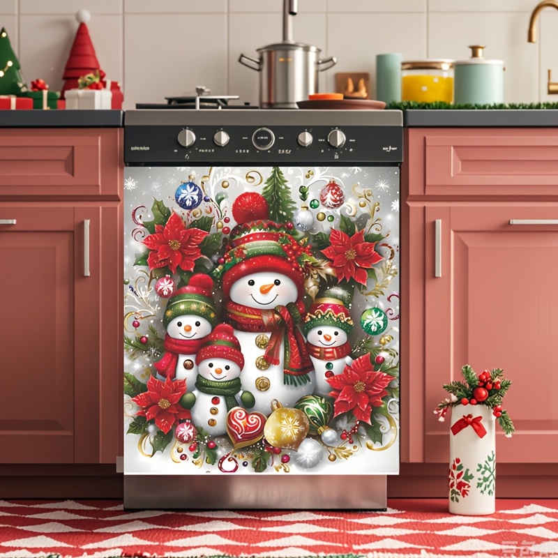 TEMU A Cute Christmas Magnetic Sticker Featuring 2 Snowmen For The Dishwasher And Refrigerator, A Creative Decoration For The Dishwasher, Reusable,