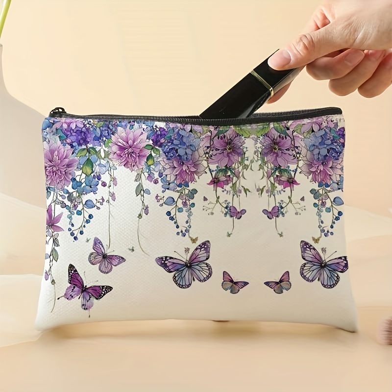 

1pc & Floral Pattern Travel Toiletry Bag - Polyester Makeup Organizer With Black Zipper, Ideal For Cosmetics & , Non-waterproof, Toiletry Travel Bag