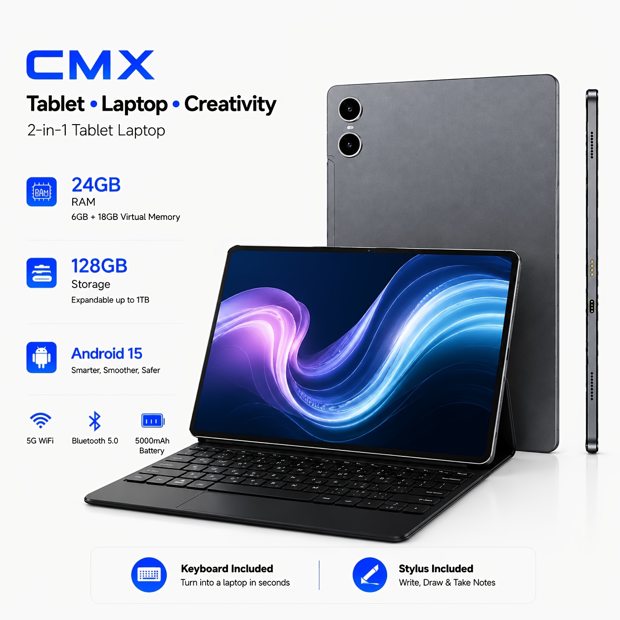 2026 .1 Inch Ips Hd 15 Tablet, Core, 24gb 128gb Rom Expandable, 5g Tablet With Keyboard Stylus