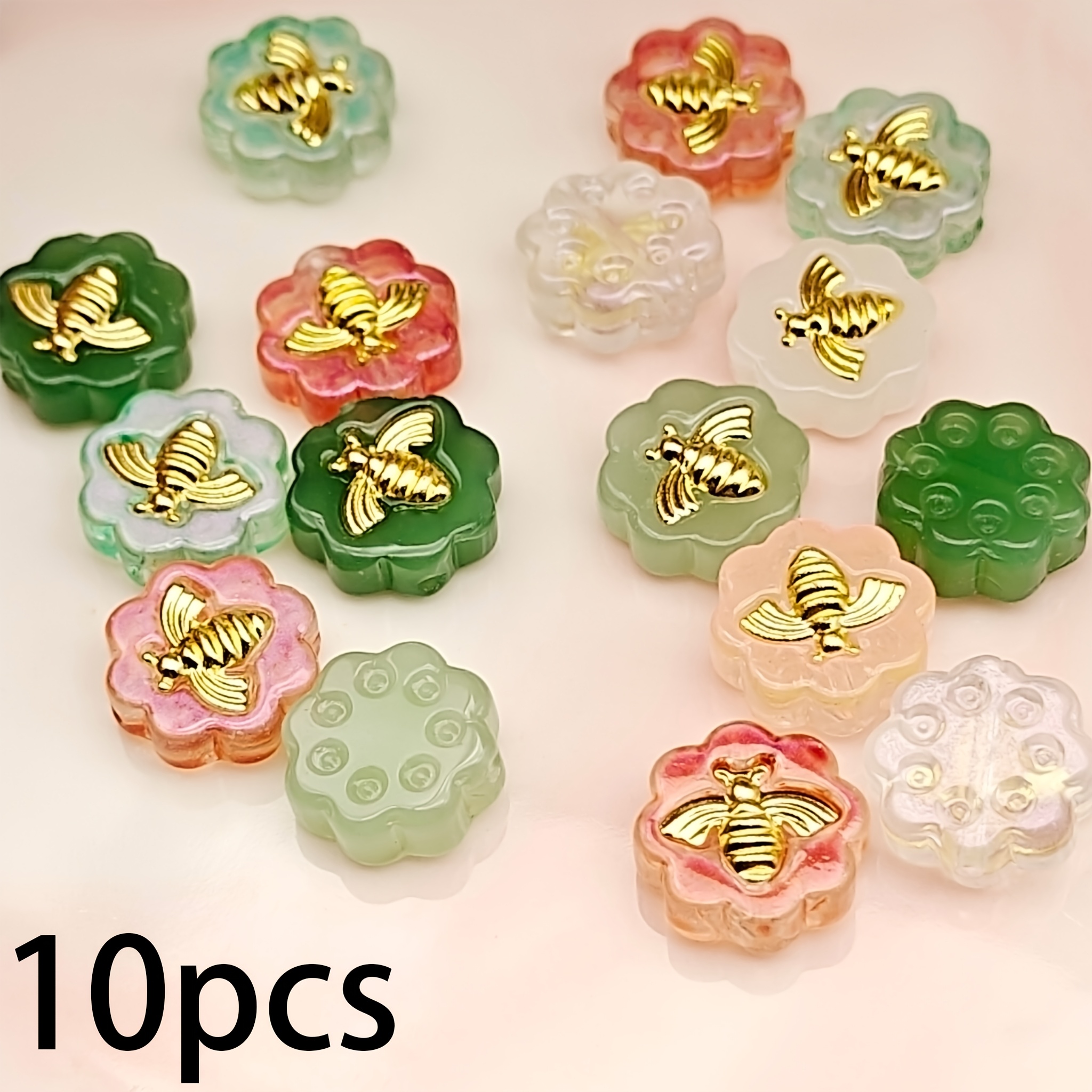 TEMU 10pcs 12mm Gilded Bee For Lotus Glazed Beads, Glass Beads For Jewelry Diy Beading, Handmade Diy