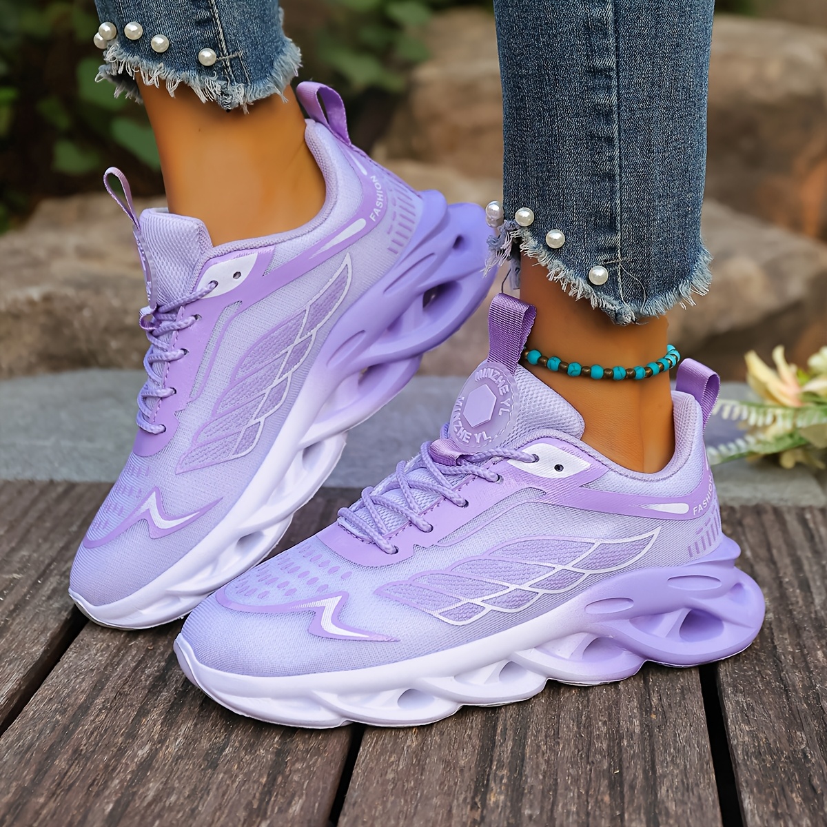 TEMU Purple Women's Casual Sports Shoes - Comfortable And Breathable , Elegant Lightweight Outdoor Sneakers, New Thick-soled Tennis Shoes For Spring