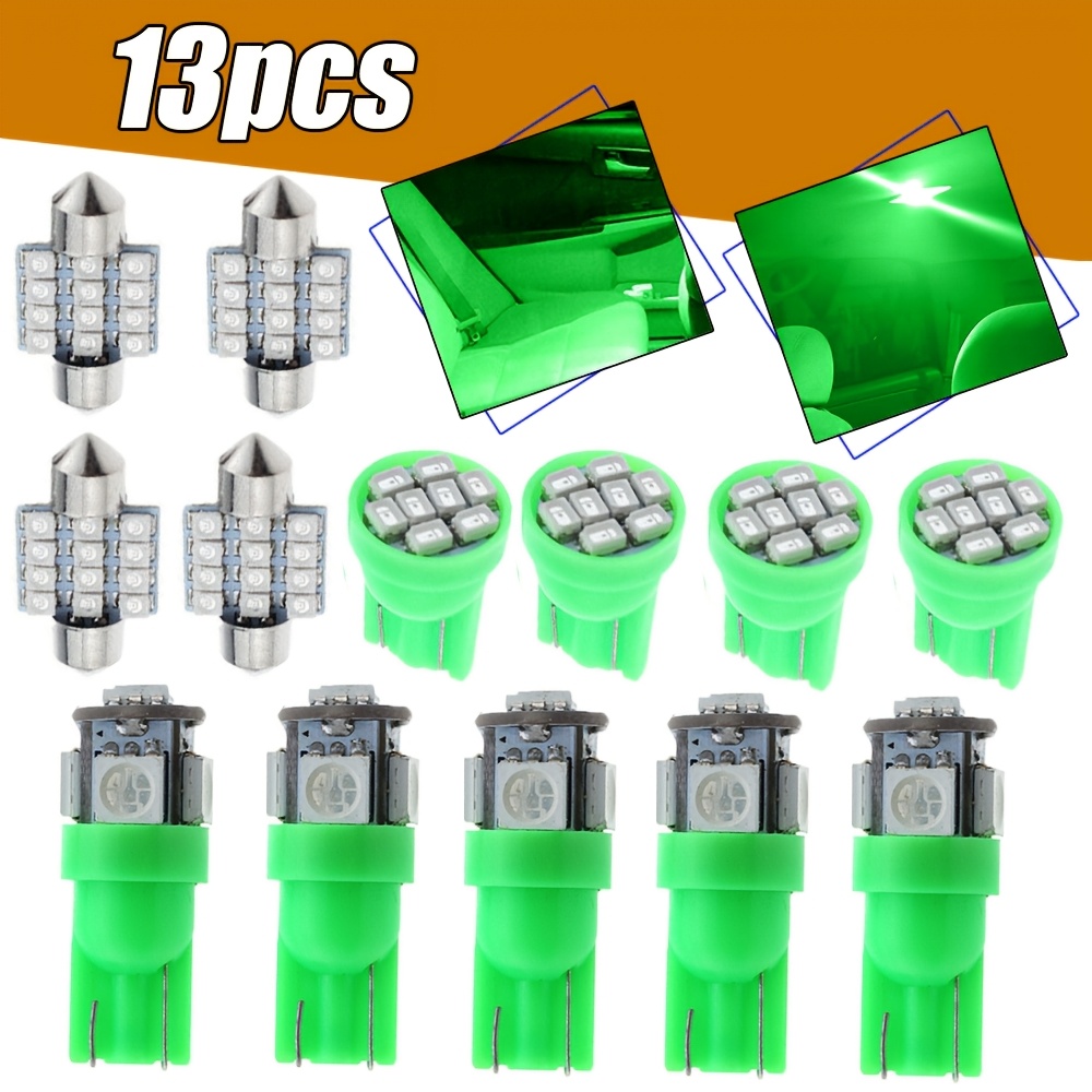 TEMU 13pcs Green Car Interior Lights Set For Dome License Plate Lamp Bulbs 12v Accessories Universal