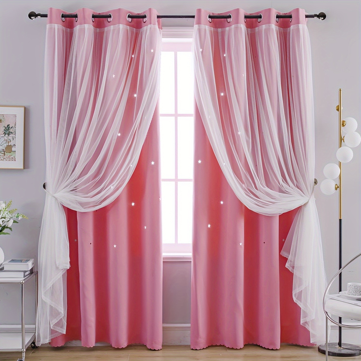 

Stars Curtains Blackout Curtains For Bedroom Double Layer Curtains Curtains Cute Curtains Blackout Curtains, Curtains 84 Inches Long, 2 Panel, Pink Curtains, 42 X 84 Inches