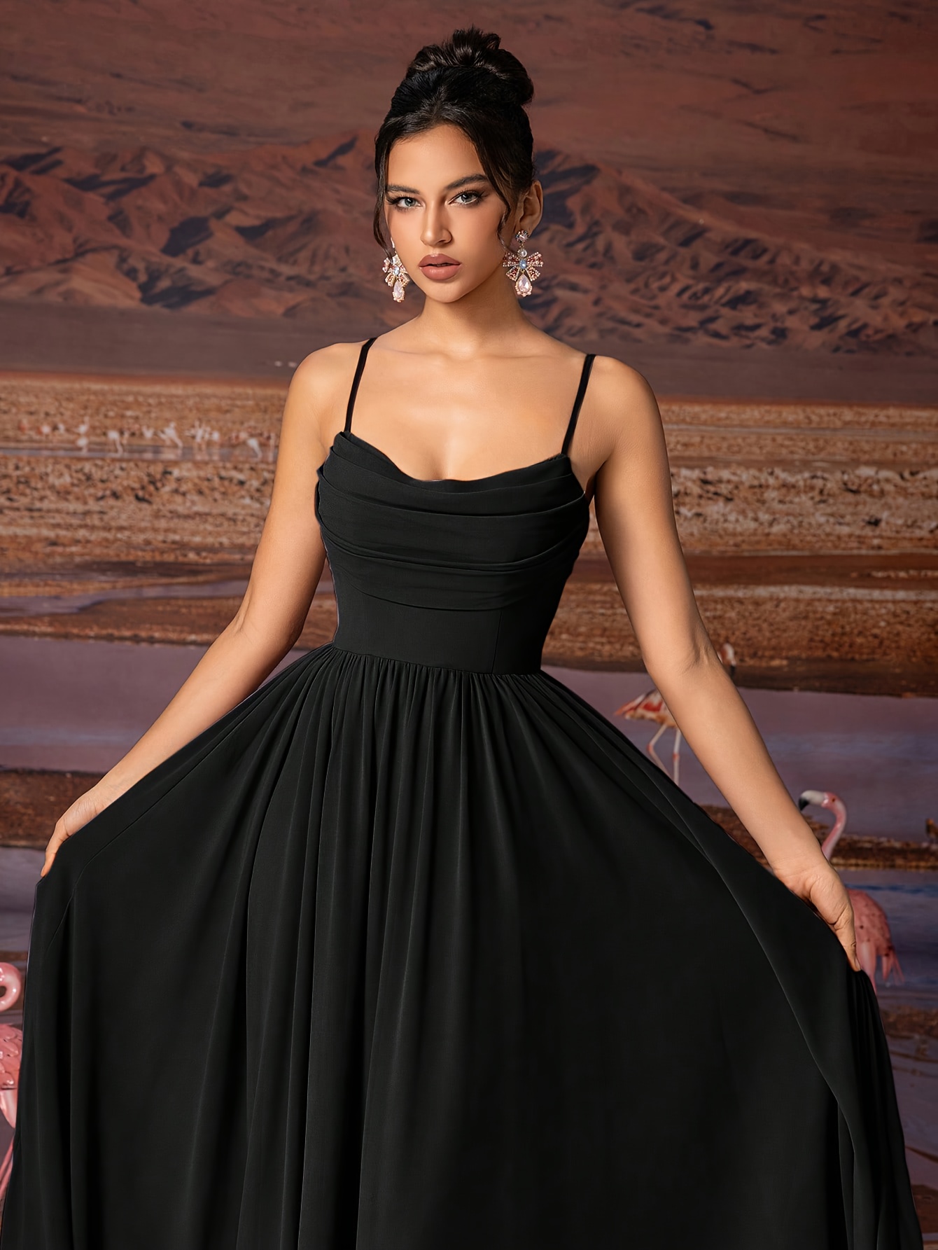 emerald green pleated chiffon evening gown women elegant