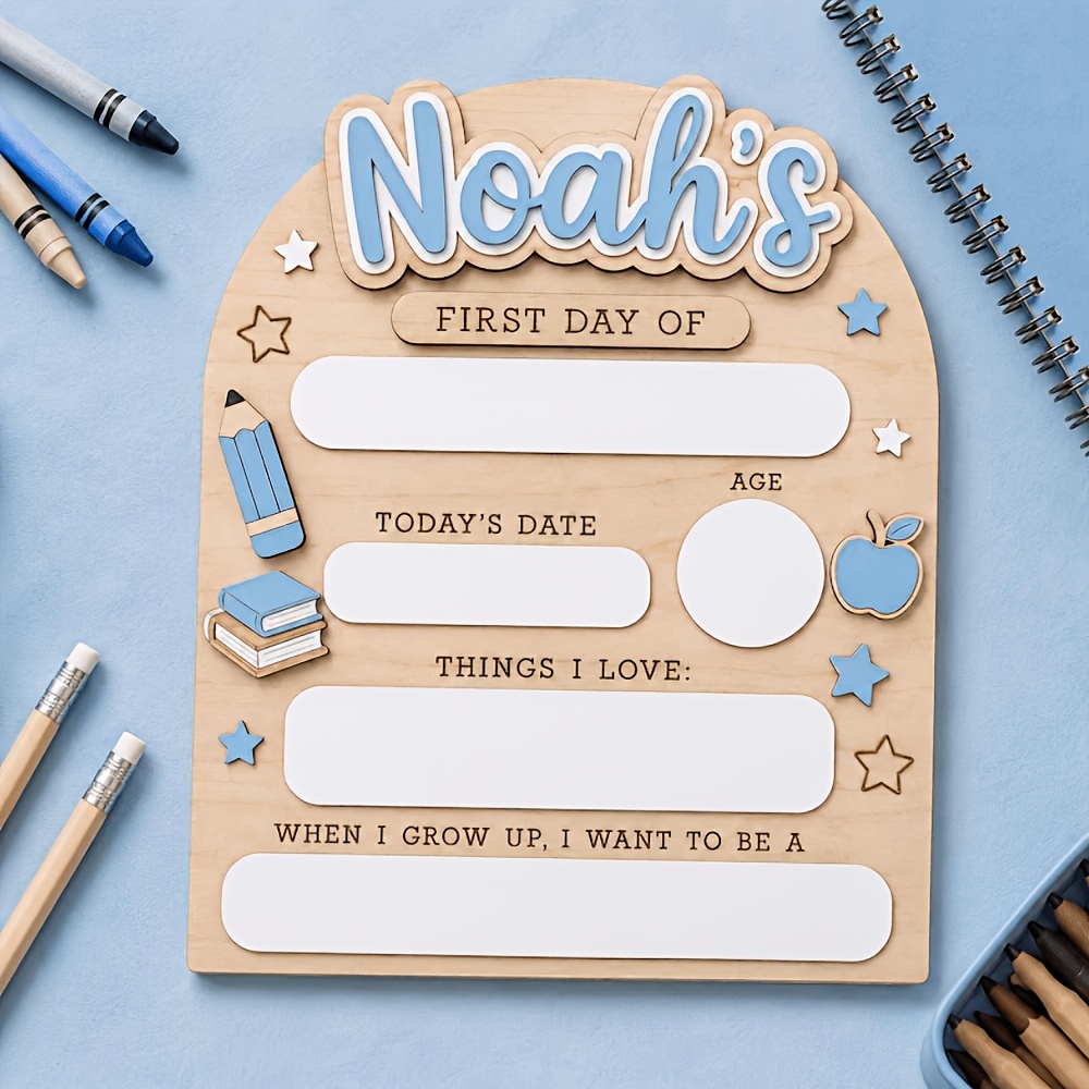 TEMU [customizable] 1pc Personalized 3d Back-to-school First Day Commemorative Sign, Large Wooden Academic Year Growth Record Board, Professional