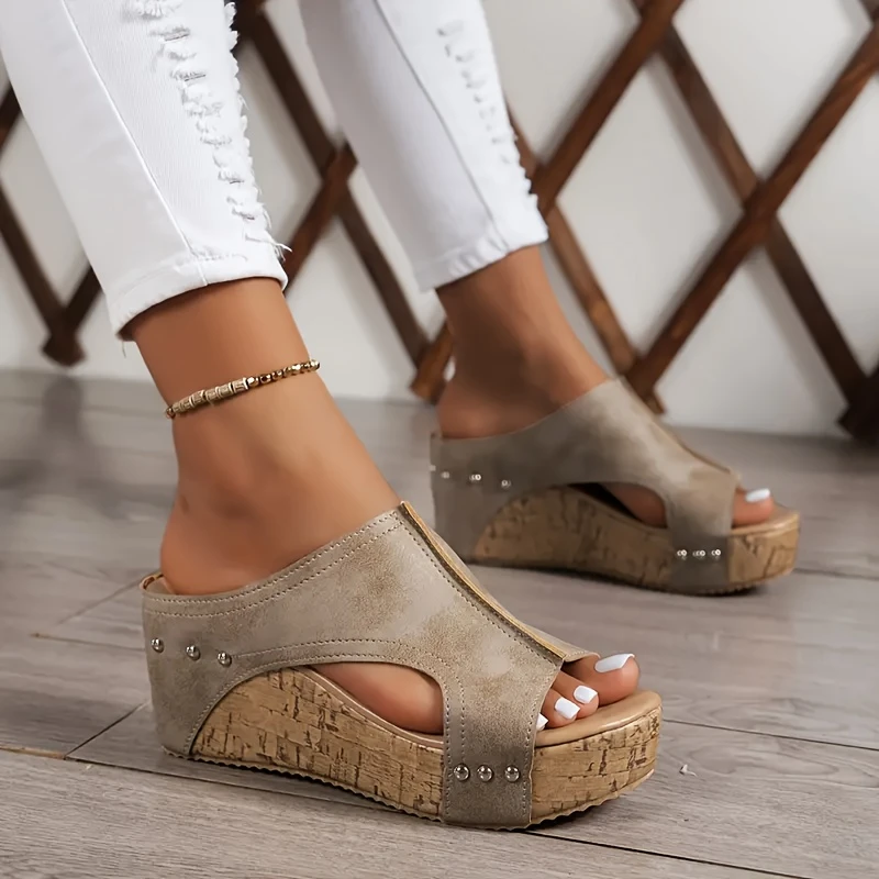 womens retro thick soled sandals open toe side hollowed out heel casual shoes comfortable wedge heeled shoes for summer details 2