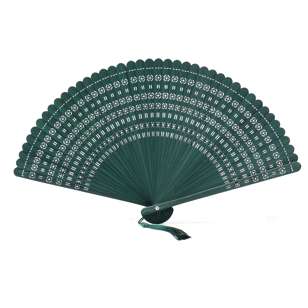 TEMU 1pc Green Full Bamboo Folding Fan Handheld Fan Outdoor Portable Suitable For Weddings, Parties, Music Festivals, Dancing, And Birthday Gifts