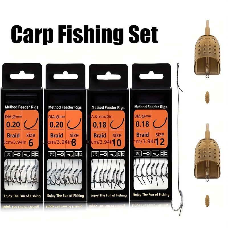 

Carp Fishing Set, Hook And Pellet Feeders, High Carbon Steel Curved Barbed Hooks In Multiple Sizes (6#, 8#, 10#, 12#), Including 30g/40g/50g Pellet Feeders For Effective Carp Fishing