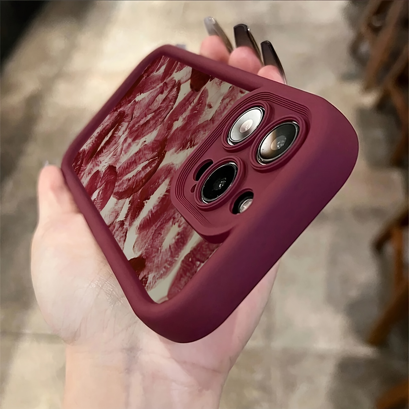 1pc Burgundy Lipstick Embossed TPU Soft Drop Protection Waterproof Phone Case for iPhone16/ 11/ 12/ 13/ 14/ 15/ 15pro/ 15 Plus/ 15 Promax/ 7plus/ 8plus/ X/ Xs Max/ Xr/ 11pro/ 12pro/ 13pro/ 14pro/ 12mini/ 13mini/ 11promax/ 12promax/ 13promax/ 14promax/ 14plus/ 6/ 6s/ 6plus/ 7/ 8/ 16 Pro/ 16plus/