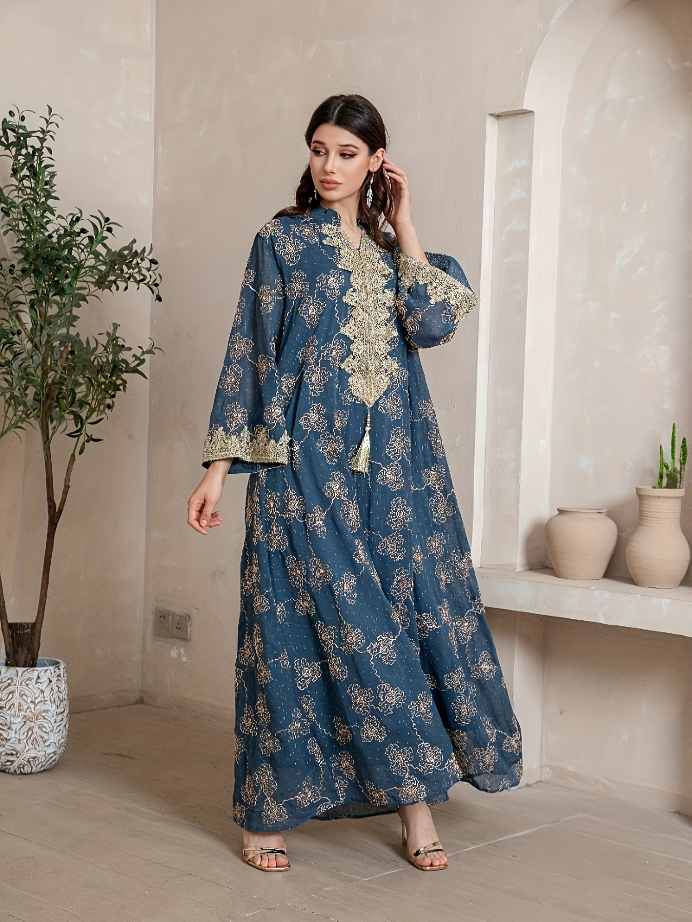 2025 Trendy Muslim Abaya Dress for Women - Elegant V-Neck Long Dress with  Intricate Embroidery, Flowy A-Line Silhouette * Festivals & Parties, Party  Attire | * Dress | Embroidered Detailing, Muslim ...