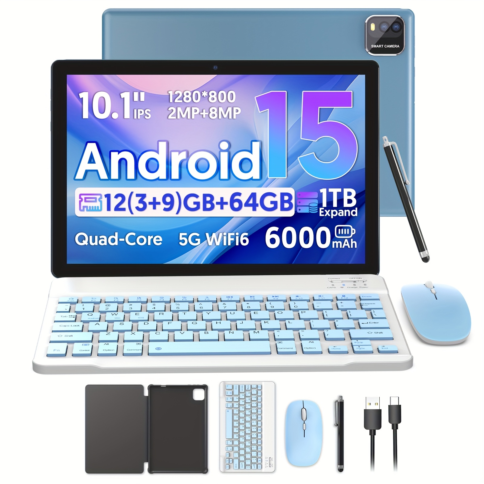 2025 tablet   15 tablets with 12gb 3gb 9gb   64gb rom 1tb expansion support powerful   core 5g wifi 6 6000mah 2mp 8mp   1280 800 fhd ips screen tablet with keyboard   stylusl tablet with case tablet pad