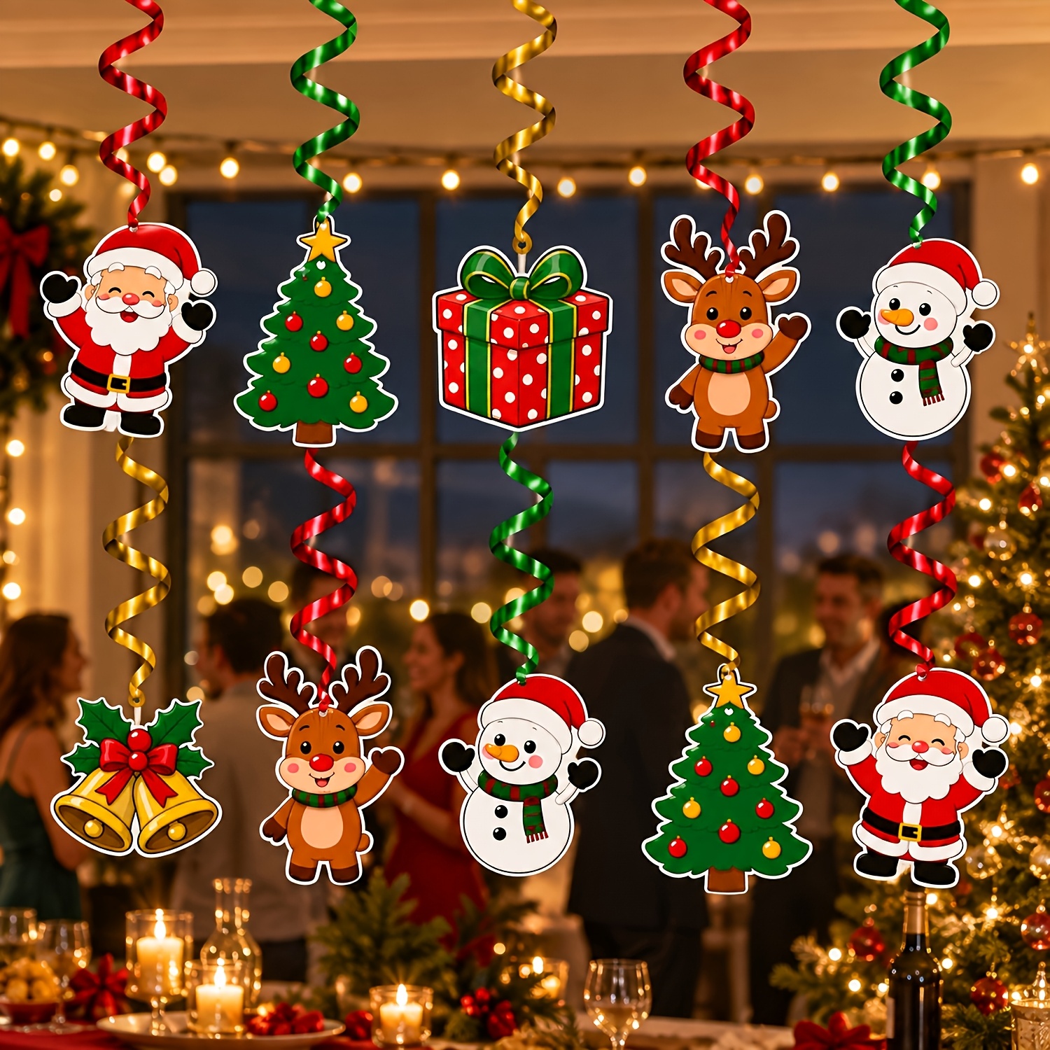 TEMU Lot de 10 ornements suspendus pour fête de Noël, dessin Père Noël, sapin de Noël, boîte cadeau, , de neige, décorations festives à suspendre au