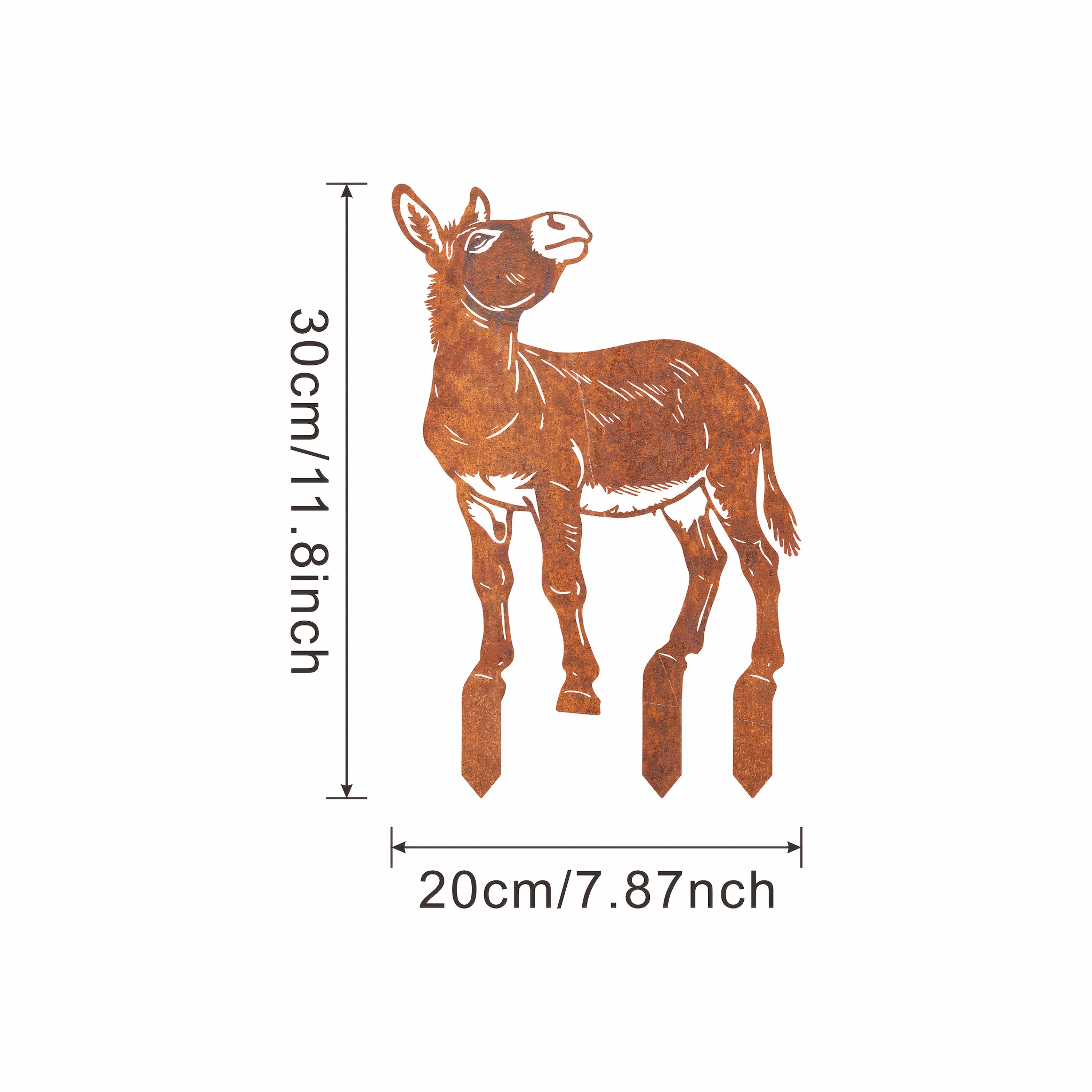 E-shop [2D Flach] Rostiger Metall-Esel mit erhobenem Kopf, Metall-Gartenpfahl für den Boden, Metall-Esel-Silhouette Gartendekoration, Rostige