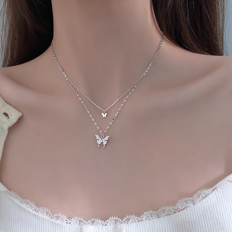 Women's Pendant Necklace & Butterfly Double Layering Set for Holidays