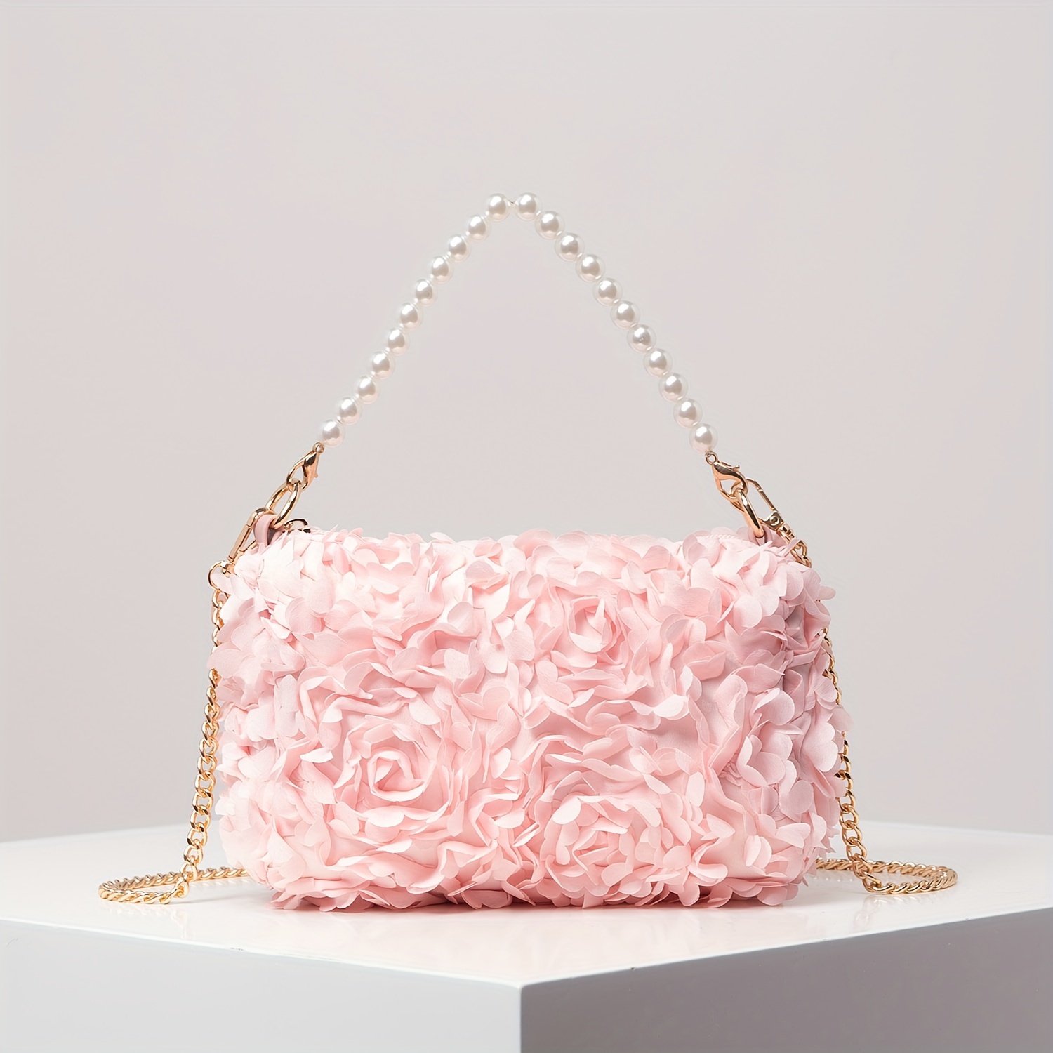 

Sac à bandoulière à motif floral avec poignée en fausse perle, pochette de soirée, sac à main de mariée, cadeau parfait