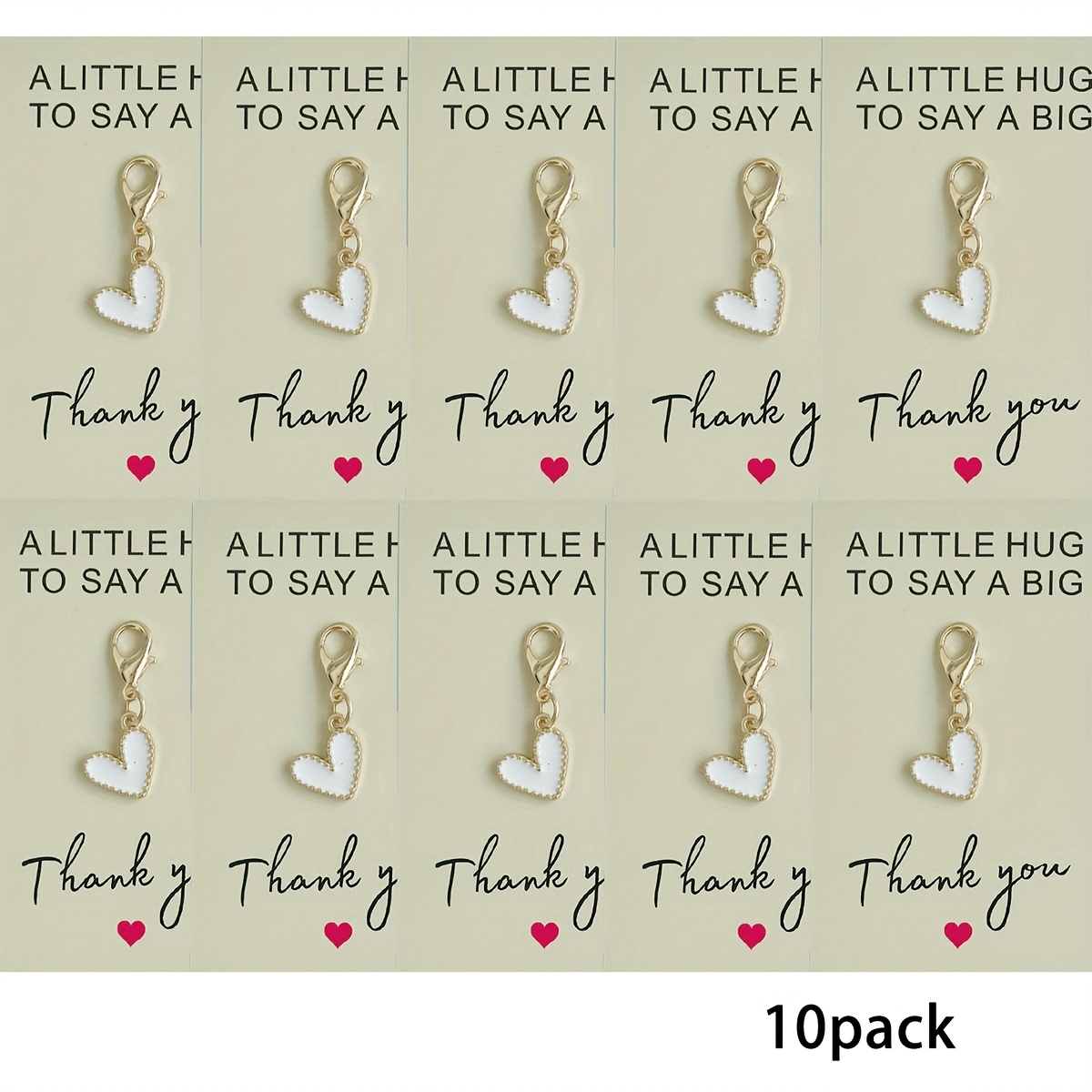 E-shop 9/10 Stück goldenfarbene Herz-Schlüsselanhänger aus Legierung für Damen - Herz-Anhänger mit Dankesnotiz, robuste Zinklegierung - aufmerksames