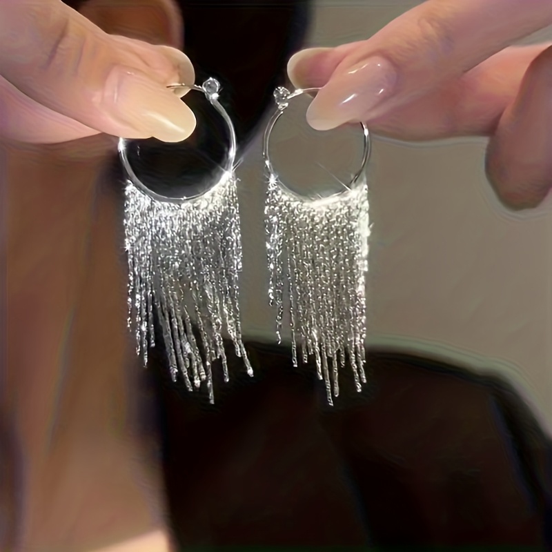 TEMU 1 Pair Of Fashionable And Elegant Long Tassel Earrings, Elegant And Chic Women's Jewelry, Suitable For Casual Wear And Professional Commuting,