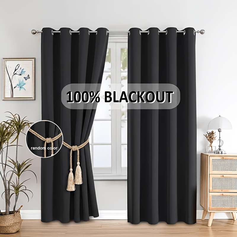 TEMU 2pcs 100% Blackout Curtains, Grommet Top For Hanging, Sun Protection, Privacy Protection, Thermal Insulation And Noise Reduction, Suitable For