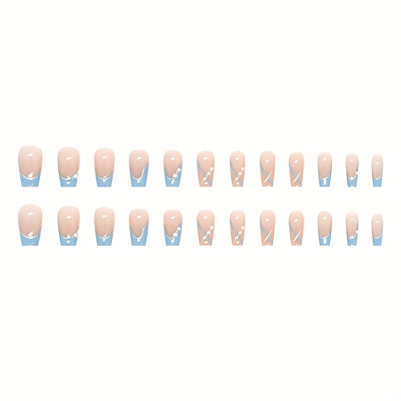 24pcs of glossy short square   nails with a blue gradient and floral   design accompanied   jelly   and a nail file   long nail accessories are handmade high quality and   friends birthdays anniversaries and valentines day Product details 4