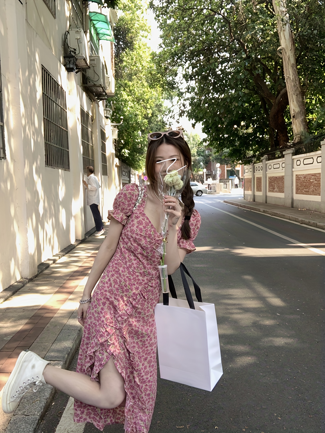 chic korean style floral midi dress heart neckline fit - Temu Philippines