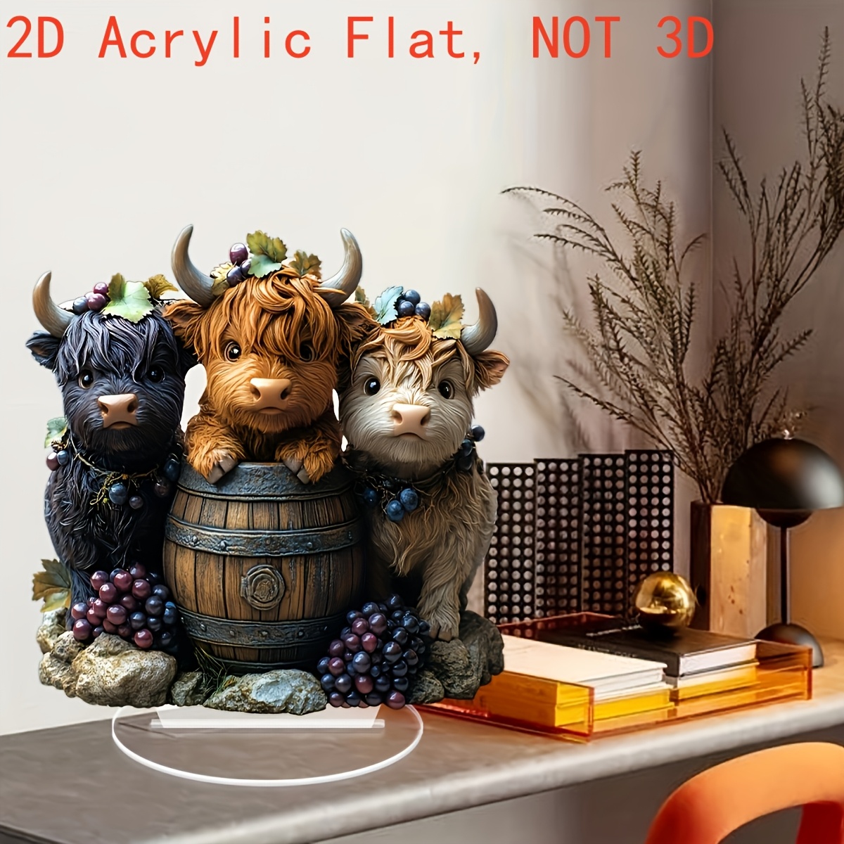 

2d Flat, 2d Flat Acrylic Highland Cow Desktop Ornament Display Stand, Suitable For Any Room, Home Display, Office Desk, Cafe Decoration - Birthday, Housewarming, Christmas Gift