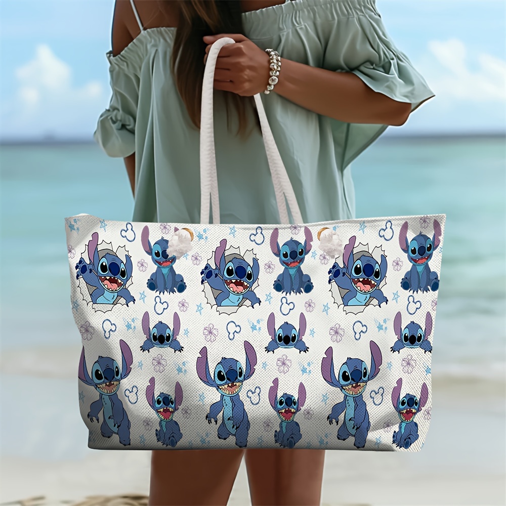 

1pc Cartoon Stitch Pattern Canvas Tote Bag, Casual Large Capacity Shoulder Bag, Perfect Underarm Bag For Outdoor Commuting And Shopping