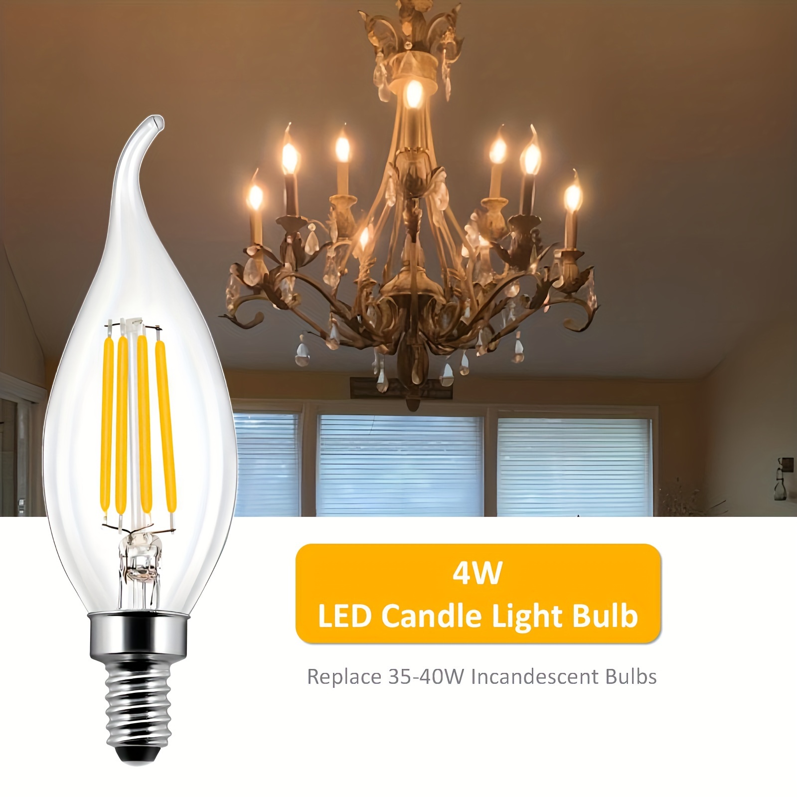 

6/12 Pack, C35/c35t 4w Led , , Vintage Crystal Chandelier, 35-40w Incandescent , 2700k Soft Warm White Light For Ceiling Lights Replacement, Classic Filament Bulbs For Porch Lights, Wall Lights