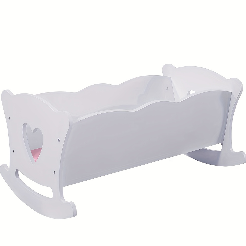 Wooden Baby Doll Cradle Bed Set With Bedding, Rocking Doll Crib For 18 Inch Dolls, Dolls Furniture Cot, Realistic Pretend Play Toy Gift For Girls Boys Kids - White Playset