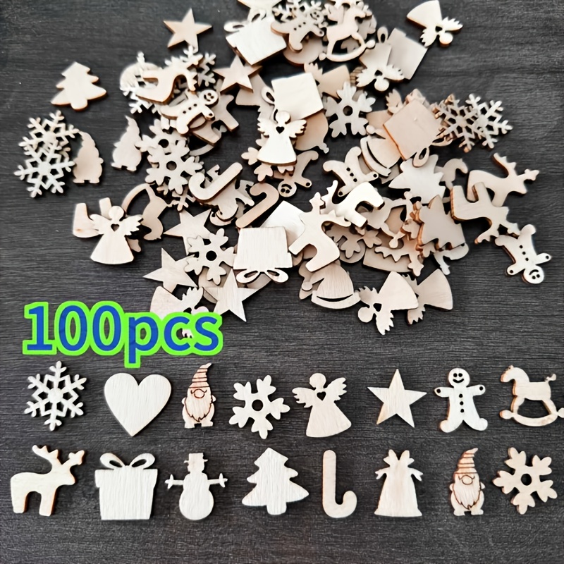 TEMU 100 Pezzi Assortiti di Decorazioni Natalizie in Legno con Design di , , di , Renna e Cavallo in Legno - Decorazioni Leggere ed Eleganti per Fai