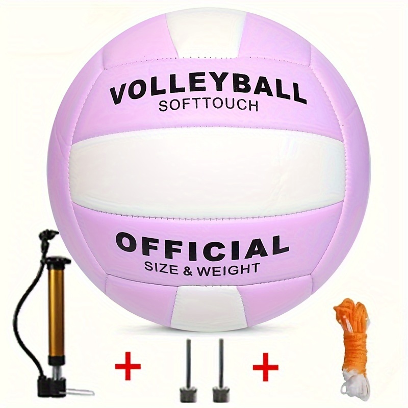 изображение предмета футбольный мяч (волейбольный) из мягкой композитной кожи, фиолетово-  - для игр в помещении/на открытом воздухе/в бассейне/на пляже, тренировочный мяч, размер 5, с насосом, иглой и сеткой