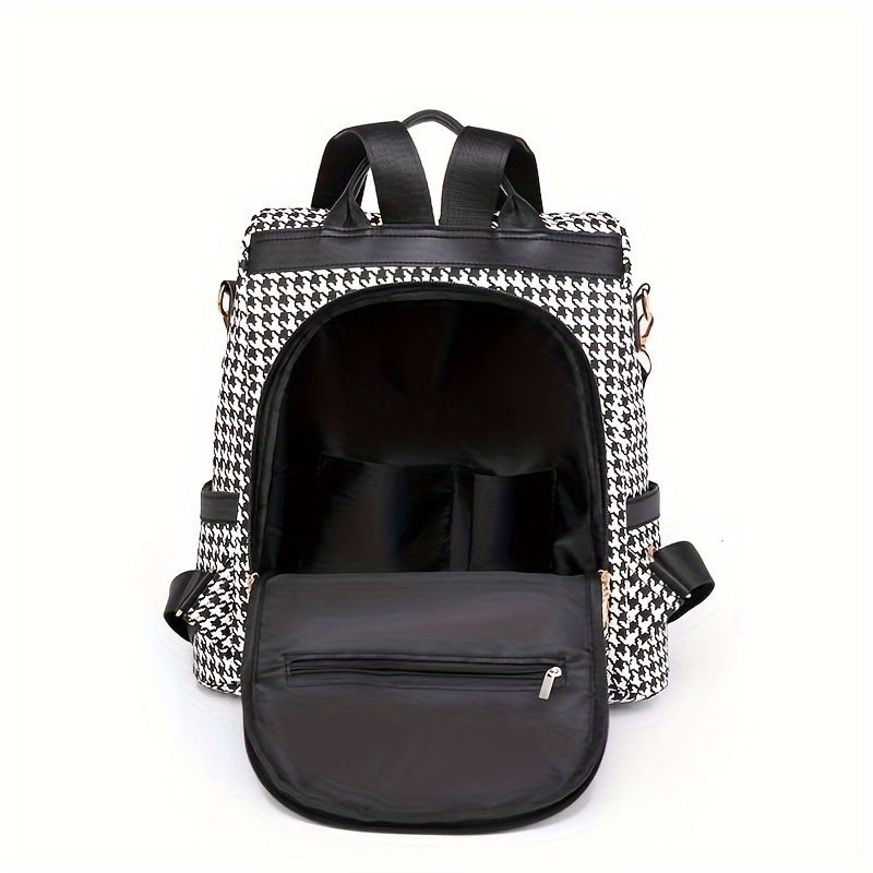Bandolera de cuadros Houndstooth, mochila con cremallera para mujer, bolso grande casual de gran capacidad ideal para trabajo, estudio y compras