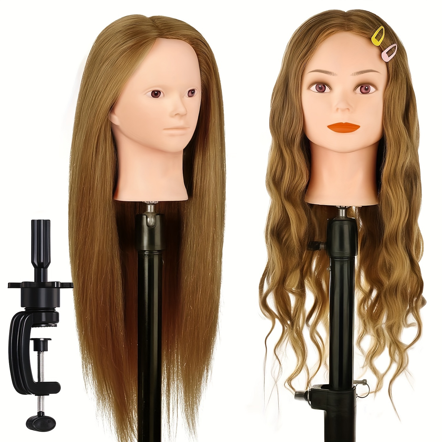 

Mannequin Head With 80% Human Hair, 26 Inch Cosmetology Mannequin Head For Hair Styles Hairdressing Practice Training Doll Heads With Clamp Stand