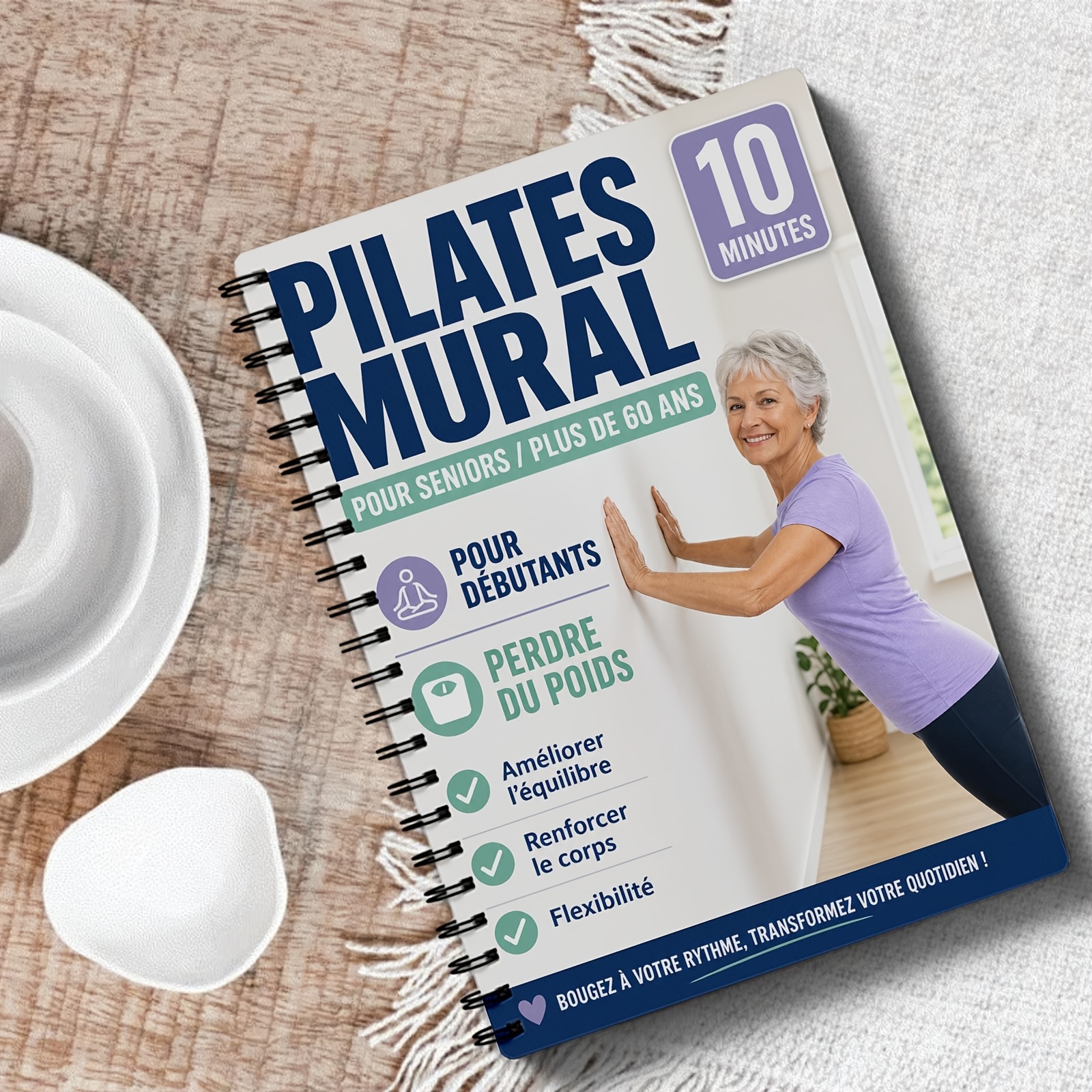 TEMU [ Française] Manuel de Pilates Mur - Livre à Spirale, Exercices à Domicile à Intensité Basse, Adapté aux Femmes, aux Personnes Âgées et aux