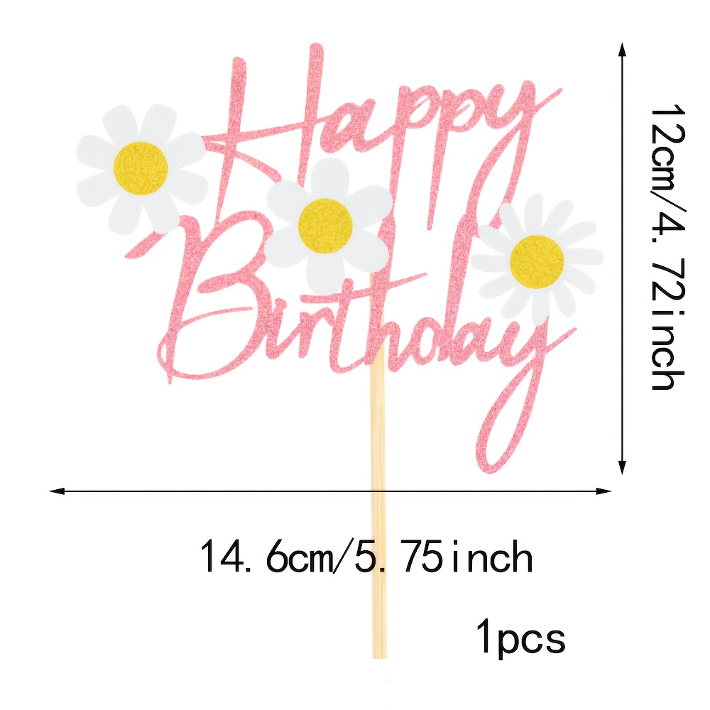 1pc Daisy Happy Birthday Cake Topper - Pink White Daisy, For Birthday Party, Summer Celebration, Floral Cake Decoration