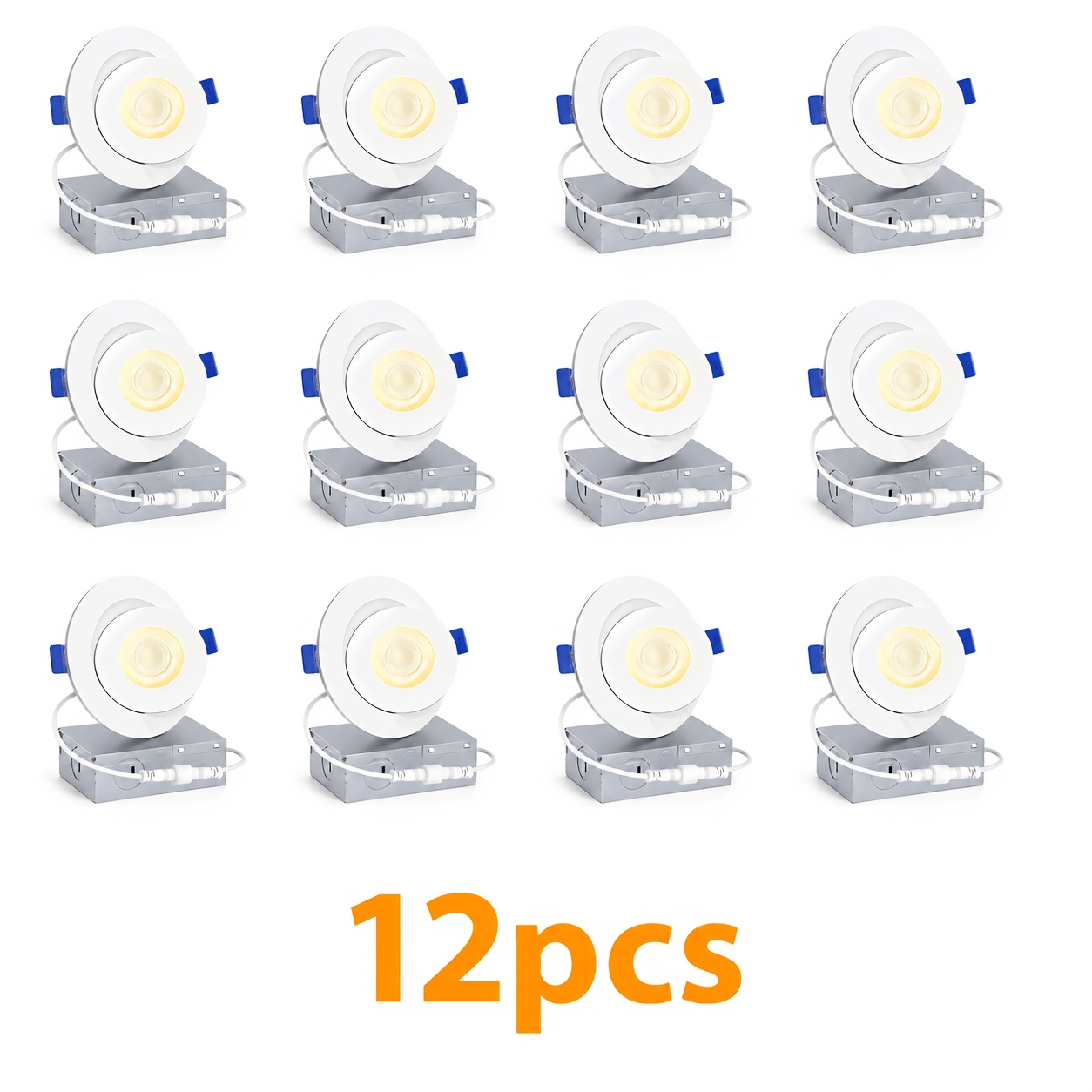 TEMU 4 Inch Gimbal Led Recessed Light, 4/6/12pcs, , 9w, 1050lm, 5%-100% Dimmable, 2700k-5000k Selectable , 90° Tilt And , Angle Adjustable, Aluminum
