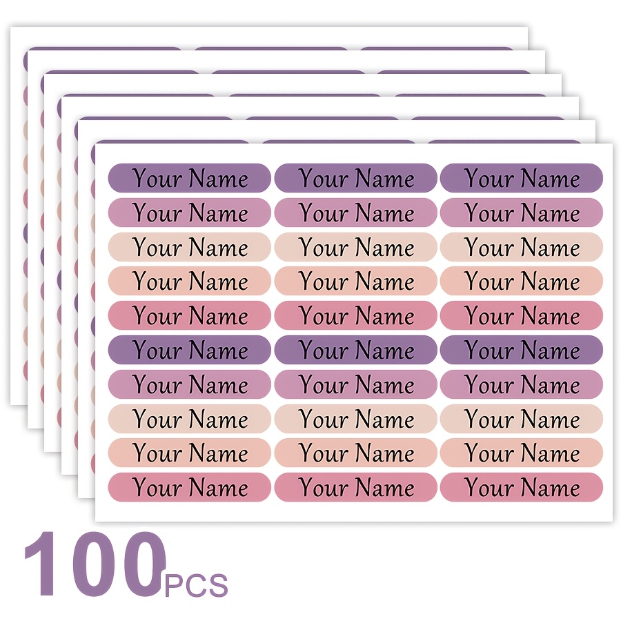 TEMU [custom Product] 100/300/500pcs - Gradient Purple Customizable Name Self-adhesive Paper, Pencil, Water Cup, Lunch Box, Book, Backpack Label,