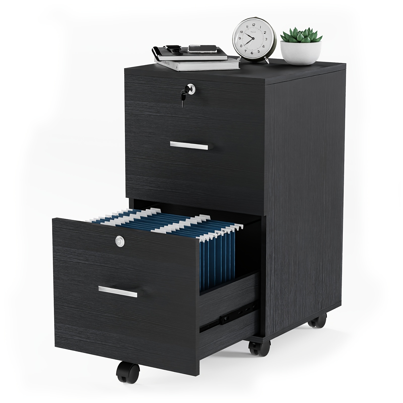 Bonnlo Wooden Rolling File Cabinet - Mobile Under-Desk Storage