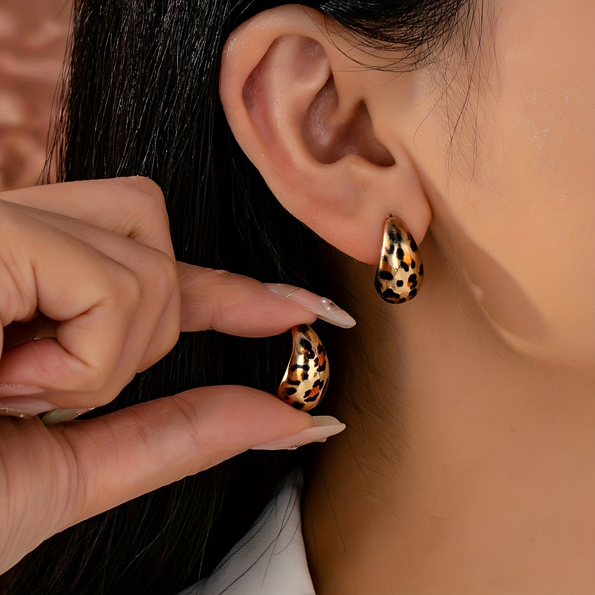 Women's Cute Leopard Print Water Drop Stud Earrings