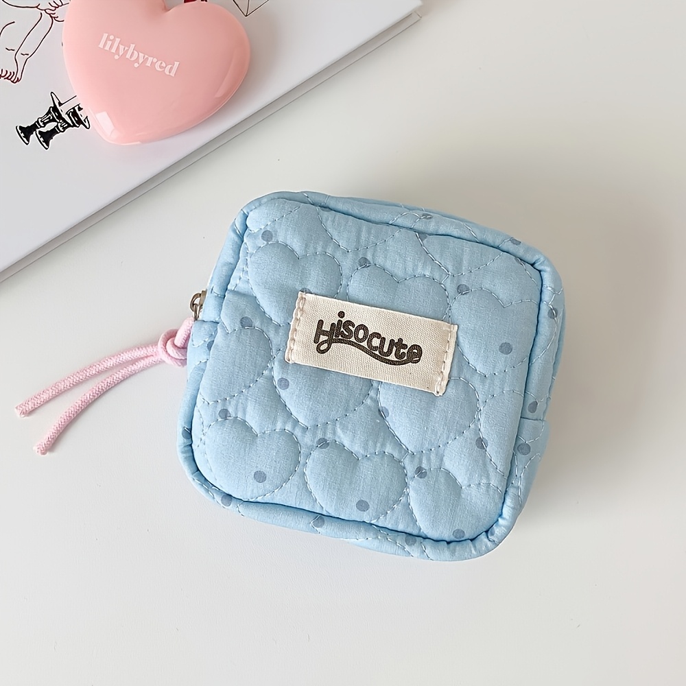 TEMU [ de Mujer] 1pc Mini Cuadrado de y Corazones, Bolso de Maquillaje Estilo Coreano, Opciones Multicolor Disponibles, Bolsa de Almacenamiento de