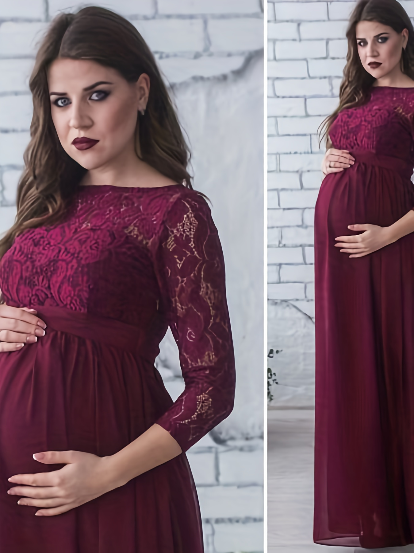knee length dresses for ladies Burgundy Lace Mesh Overlay Maxi Dress main image 0