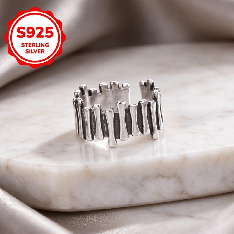 925 Sterling Silver Hypoallergenic Open Adjustable Fence Ring, Stylish