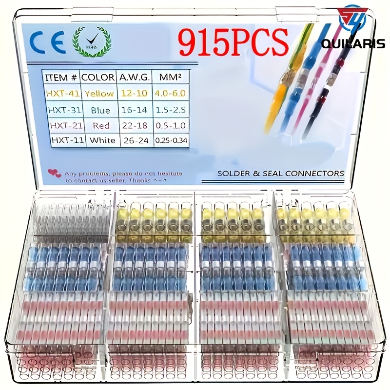 

Syquilaris 915pcs Solder & Seal Connectors - Insulated Copper Wire Terminals For Marine, Automotive, Boat, Truck Wiring - No Battery Required