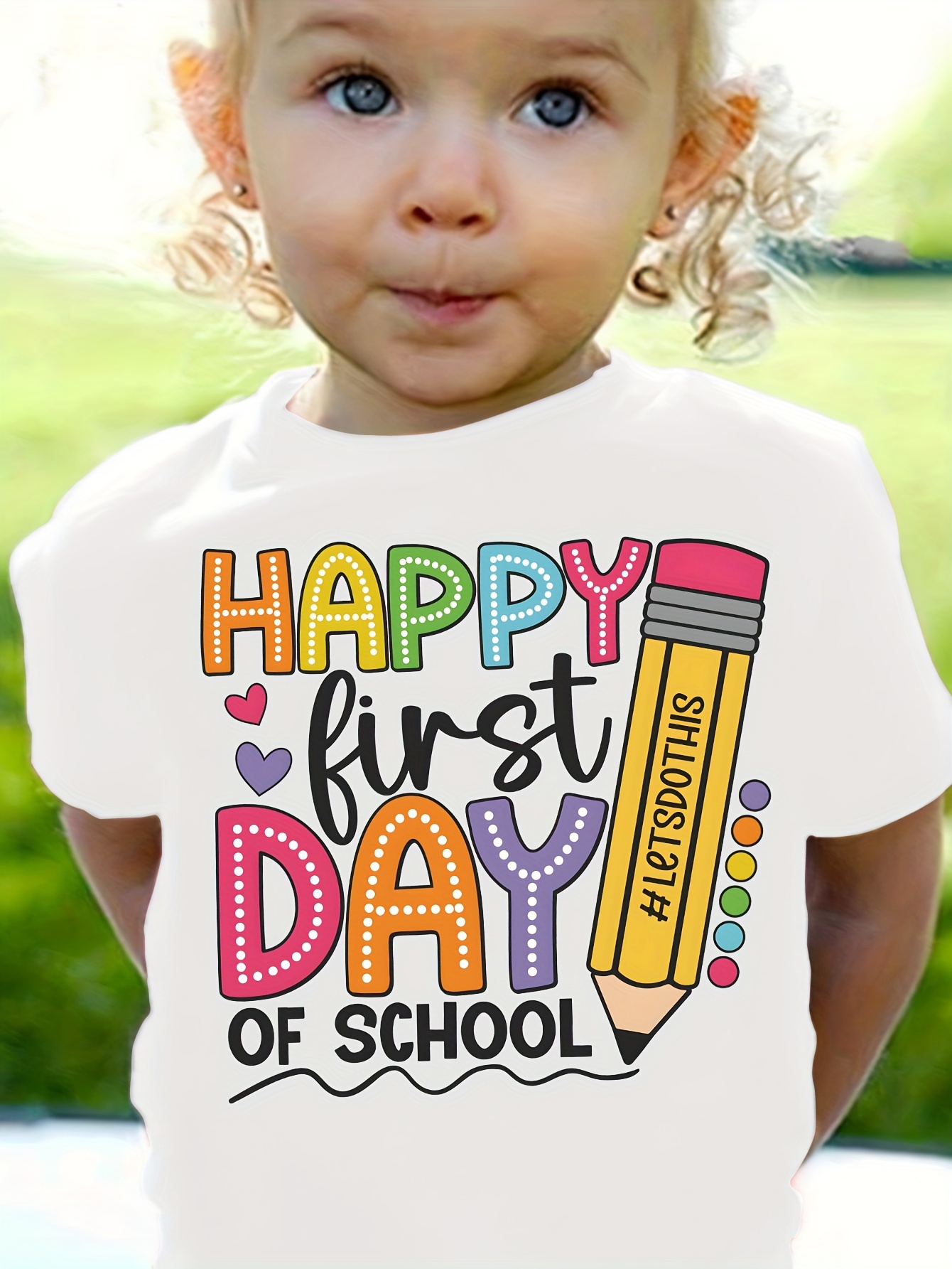 happy first day of school graphic print creative t shirts for girl soft elastic comfy crew neck short sleeve tee kids summer tops details 6