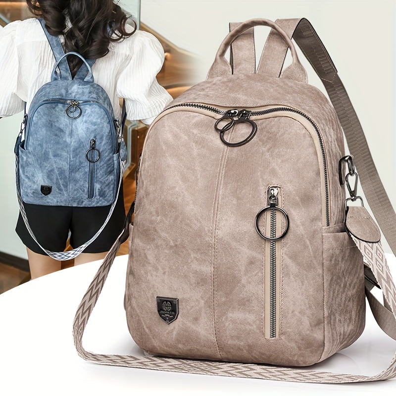 

Women's Leather Backpack With Adjustable Straps, Solid Color, Zipper Closure, Polyester Lined, Painted - Occasion-ready